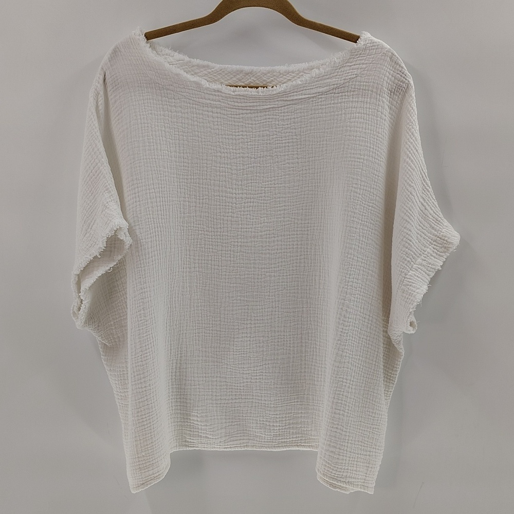 BEFORE YOU Gauze Top Size Medium Oversized White Raw Neckline